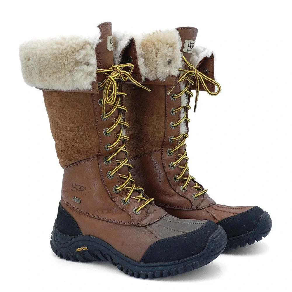 UGG Womens US 7 Chestnut Adirondack Boot Tall III Leather Fur Lined Winter Boots